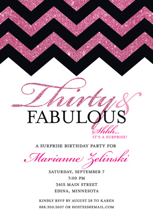 Fabulous Green Glitter Chevron Thirty Birthday Invites