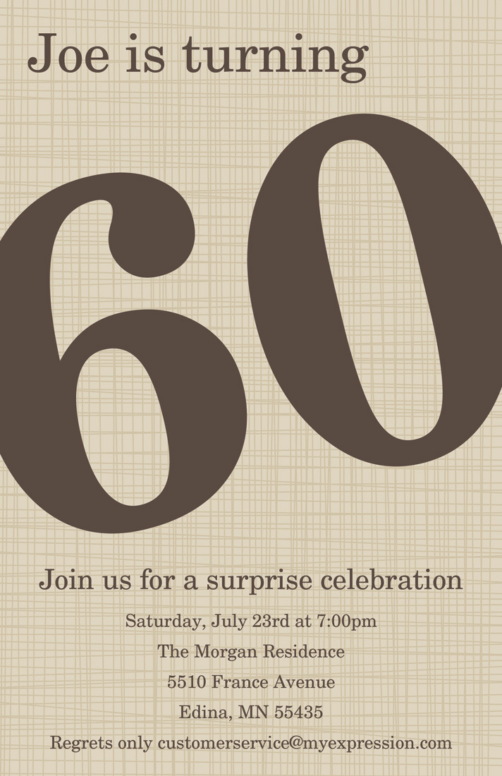 Oversized Turning 60 Khaki Birthday Invites