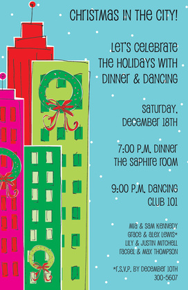 Decorated Holiday City Invitations