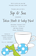 Blue Baby Bottle Initial Shower Invitations