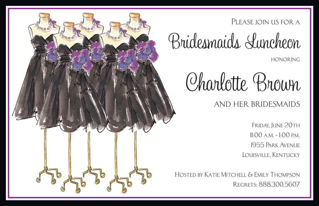 Black Bridesmaids Dresses Purple Floral Invitation