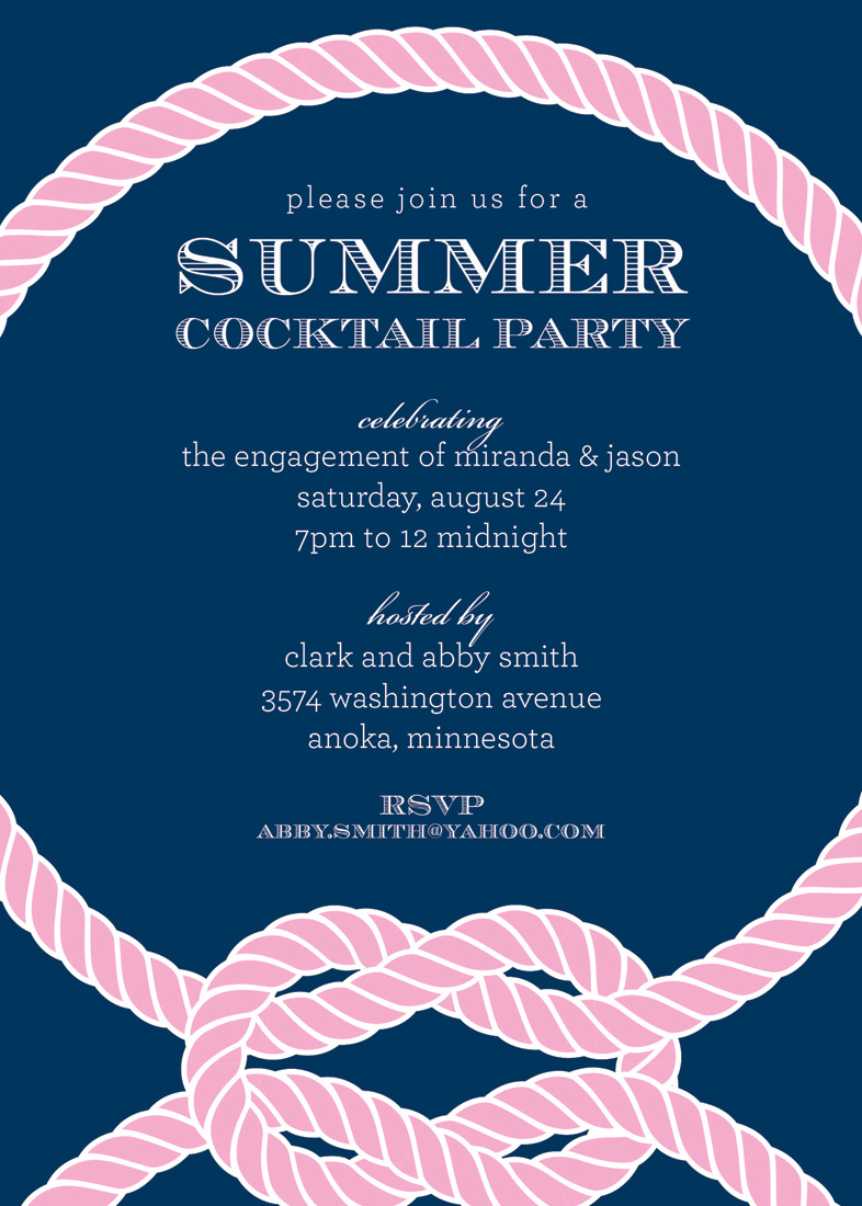 Pink Knot on Navy Invitations