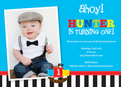 Litte Pirate Photo Birthday Party Invitations