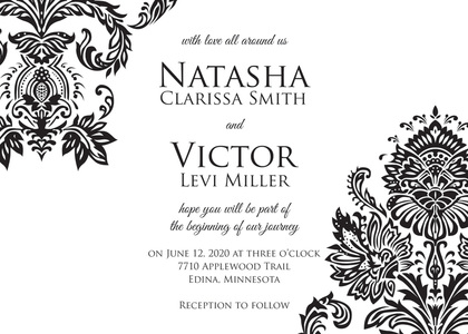 Formal Elegant Black Damask RSVP Cards