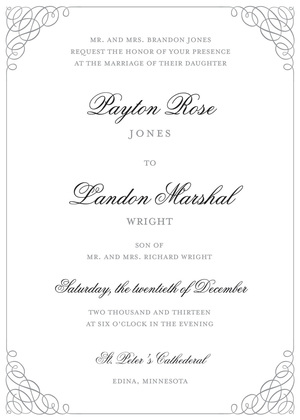 Grey Calligraphy Swash Border RSVP Cards