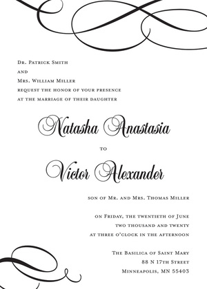 Elegant Black Modern Flourish RSVP Cards