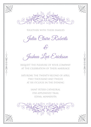 Antique Victorian Corners Grey Purple RSVP Cards