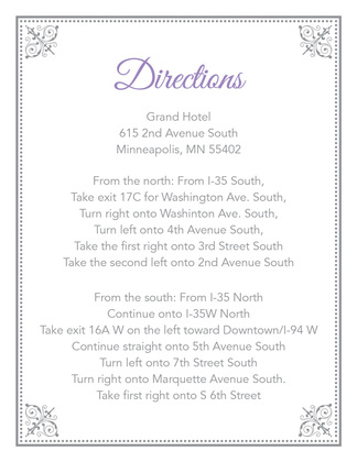 Stylish Victorian Corners Grey Purple Invitations