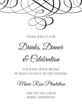 Charming Black Meandering Flourish Formal Invitations