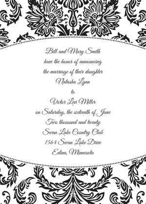 Formal Black Damask Oval Frame RSVP Cards