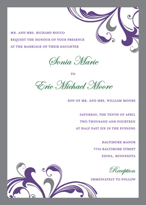 Modern Swirls Scrolls Green Border Invites