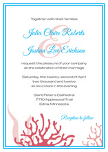 Cyan Red Coral Beach Wedding Invitations