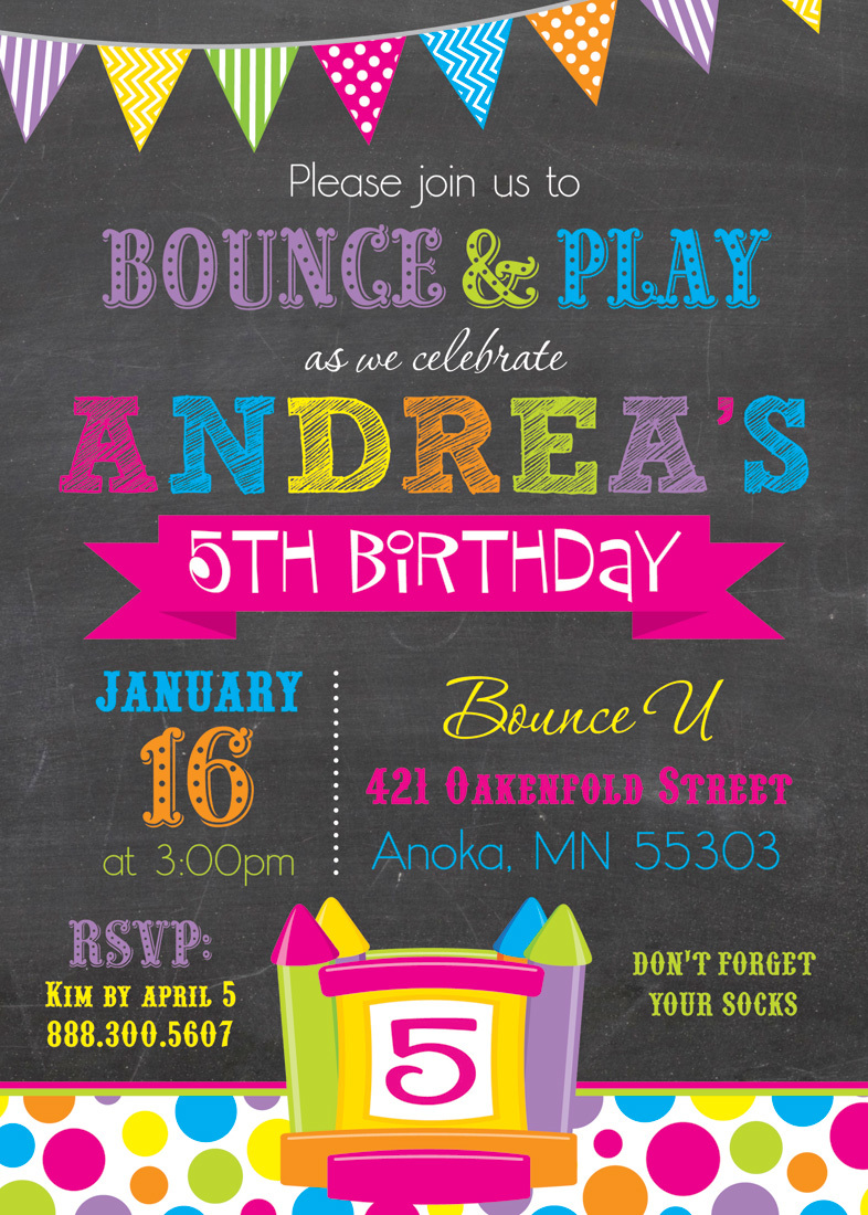 Bright Bunting Bounce House Girl Birthday Invitations