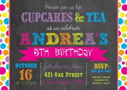 Colorful Dots Chalkboard Birthday Party Invitations