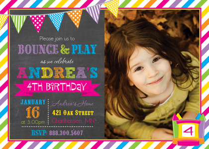 Bright Bunting Bounce House Girl Birthday Invitations