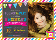 Bright Bunting Bounce House Girl Photo Invitations