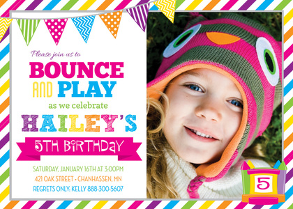 Bright Stripes Bounce House Birthday Party Invitations