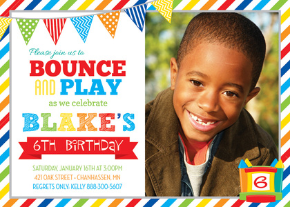 Brawny Stripes Bounce House Birthday Invitations