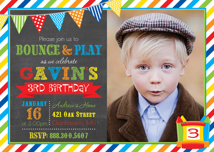 Bright Bunting Bounce House Girl Photo Invitations