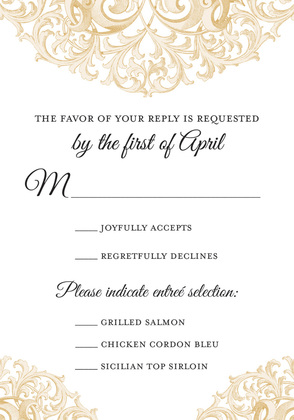 Beautiful Victorian Revival Gold Wedding Invitations