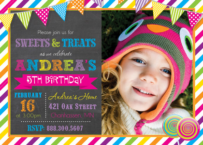 Bright Sweets Girly Chalkboard Birthday Invitations
