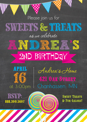 Bright Sweets Girl Photo Birthday Party Invitations