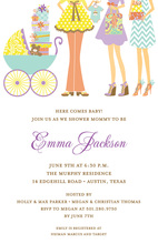 Aqua Baby Buggy Yellow Border Shower Invitations