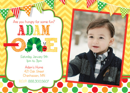 Hungry For Fun Yellow Chevrons Birthday Invitations