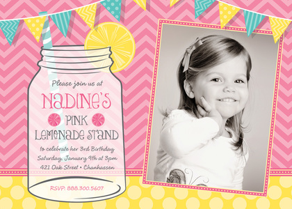 Pink Lemonade Mason Jar Chevrons Birthday Invitations