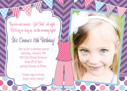 Pink Pajamas Sleepover Birthday Invitations