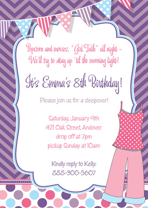 Pink Pajamas Sleepover Photo Birthday Invitations