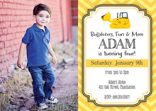 Yellow Bulldozer Chevrons Photo Birthday Invitations