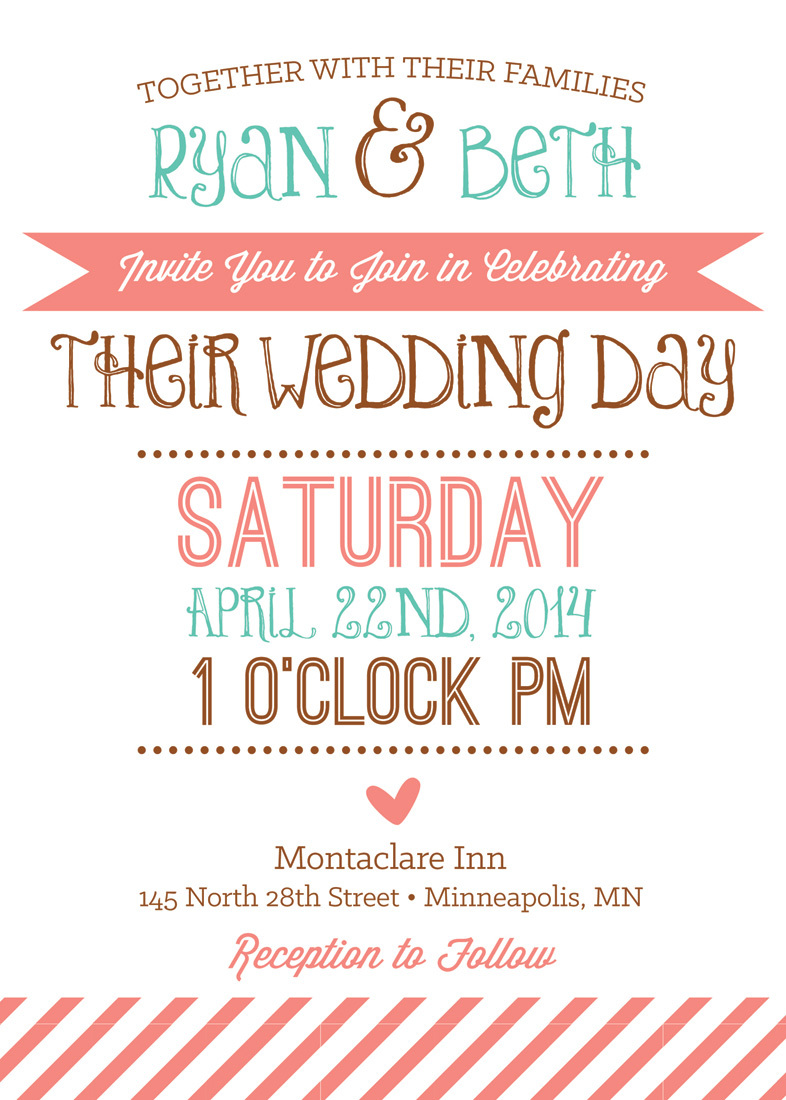 Lovely Whimsical Banner Stipes Wedding Invitations