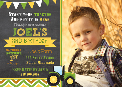 Green Tractor Chevron Kids Fill-In Thank You Cards