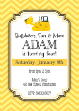 Yellow Bulldozer Chevrons Boy Birthday Invitations