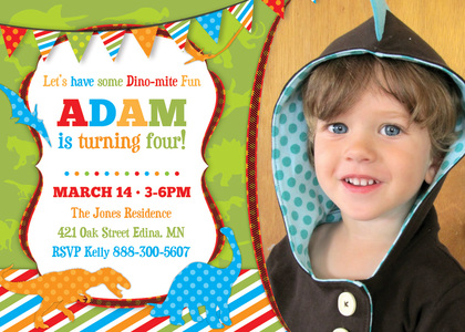 Multicolored Dinosaurs Birthday Party Invitations