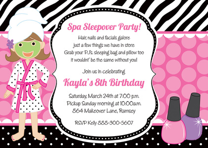 Wild Aqua Spa Sleepover Birthday Party Invitations