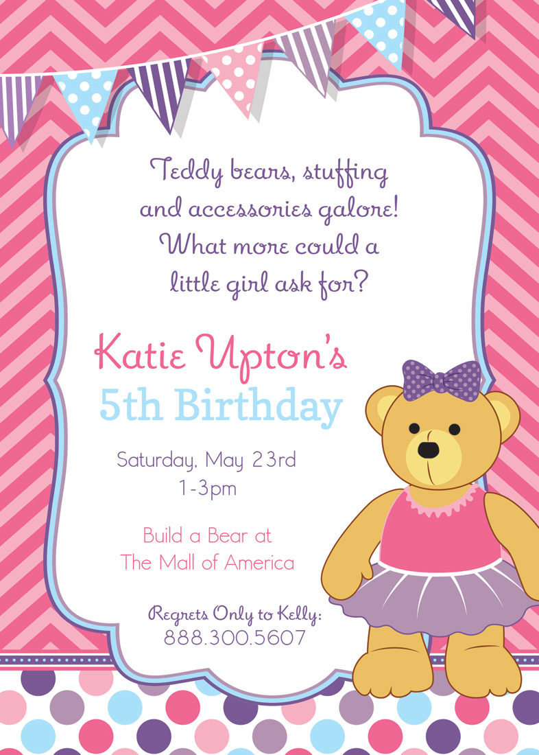 Pink Teddy Bears Birthday Invitations