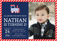 Red Navy Train Photo Birthday Party Invitations