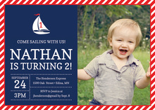 Red Navy Sail Boat Photo Birthday Party Invitations