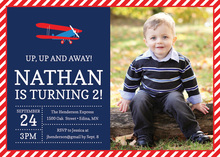 Red Navy Biplane Photo Birthday Party Invitations