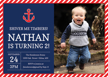 Red Navy Nautical Photo Birthday Invitations