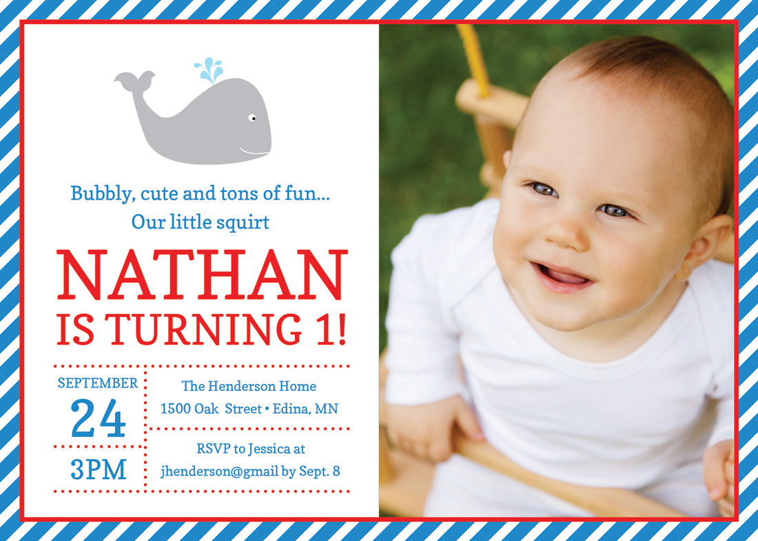 Red Blue Little Squirt Photo Birthday Invitations
