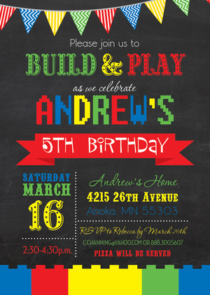 Building Blocks Party In Action Birthday Invitations