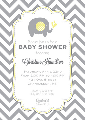 Vintage Frame Girl Baby Shower Elephant Invitations