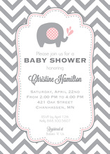 Pink Elephants Baby Shower Invitation