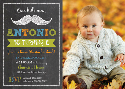 Little Man Mustache Bash Boy Photo Birthday Invitation