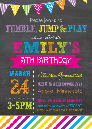 Primary Graphic Stripes Chalkboard Birthday Invitation