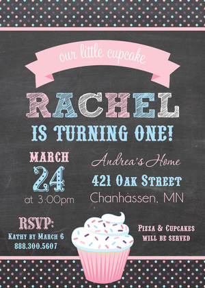 Pretty Pink Cupcake Chalkboard Birthday Invitations