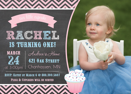 Pretty Pink Cupcake Chalkboard Photo Invitations